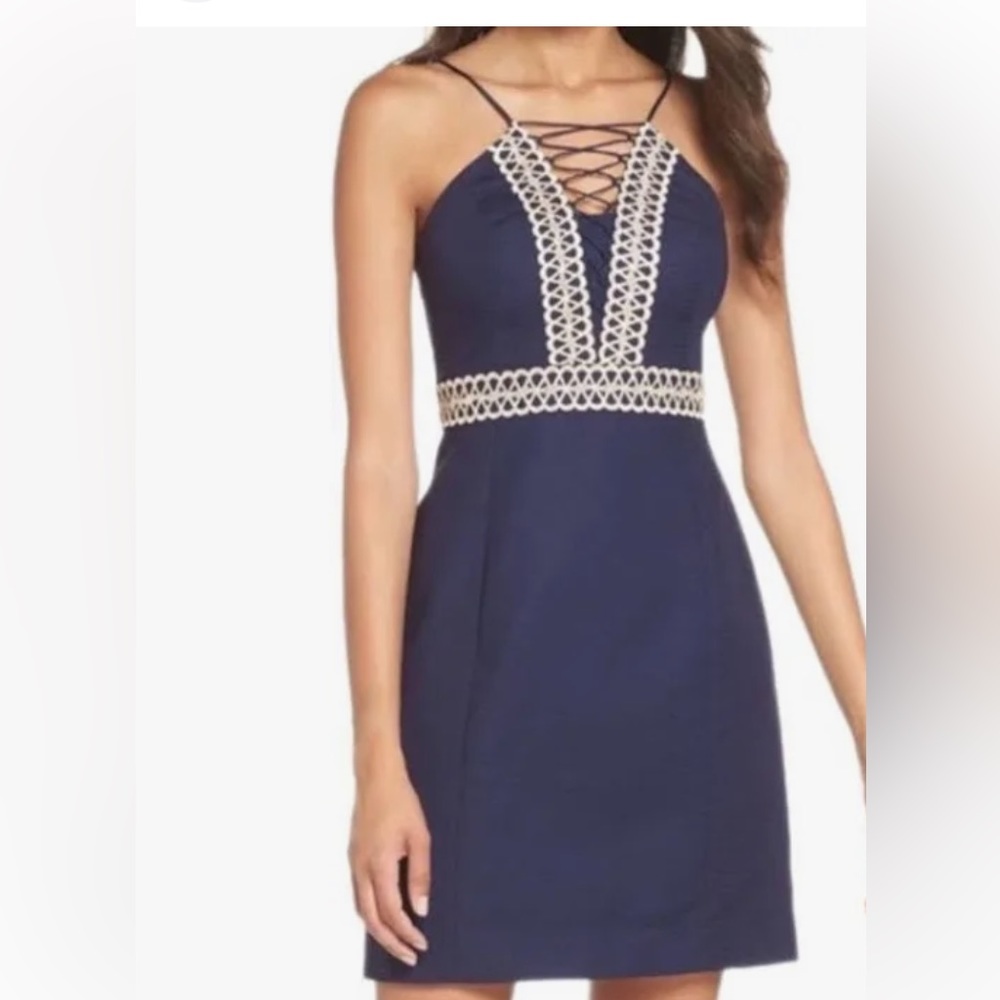 NWT Women’s Lilly Pulitzer Trista Dress Designer Navy Gold Size 00